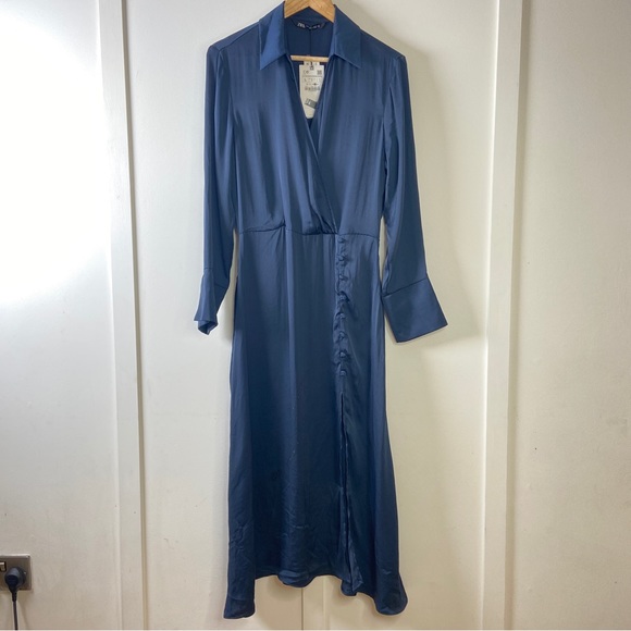 Zara Dresses & Skirts - Zara long blue satin dress - Size L